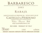 Castello di Verduno Barbaresco Rabaja 2003 Front Label