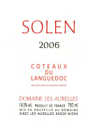 Domaine Les Aurelles Coteaux du Languedoc Solen 2006 Front Label
