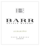 Barr Estate Winery Albarino 2009 Front Label