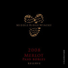 Middle Ridge Winery Reserve Merlot 2008 Front Label