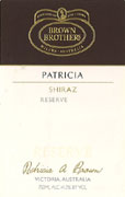 Brown Brothers Patricia Reserve Shiraz 2000 Front Label