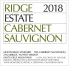 Ridge Estate Cabernet Sauvignon (375ML half-bottle) 2018  Front Label