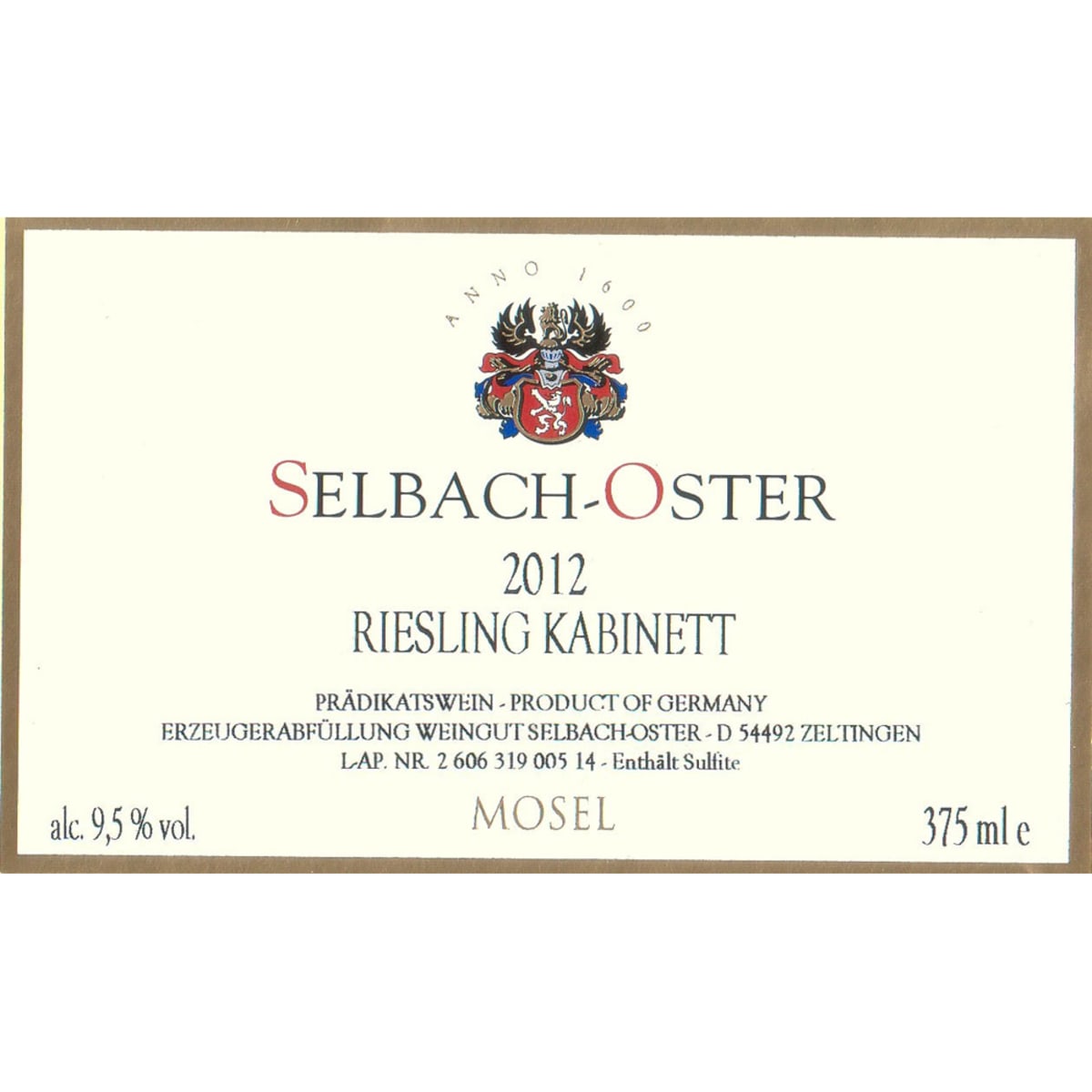 Selbach Oster Mosel Riesling Kabinett 2013 Front Label