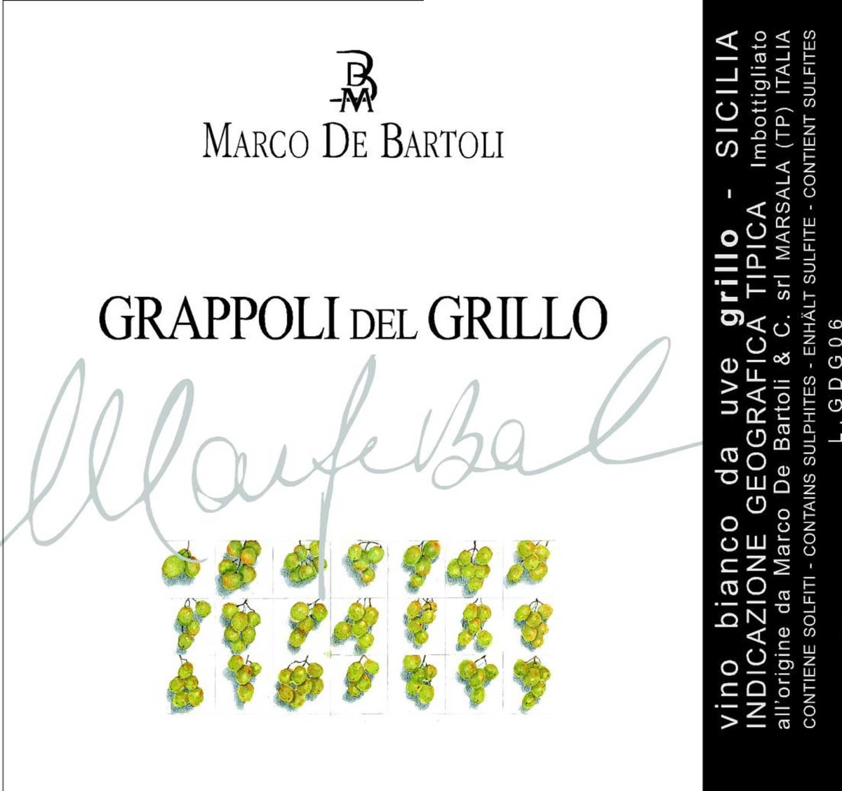 Marco De Bartoli Grappoli del Grillo 2008 Front Label