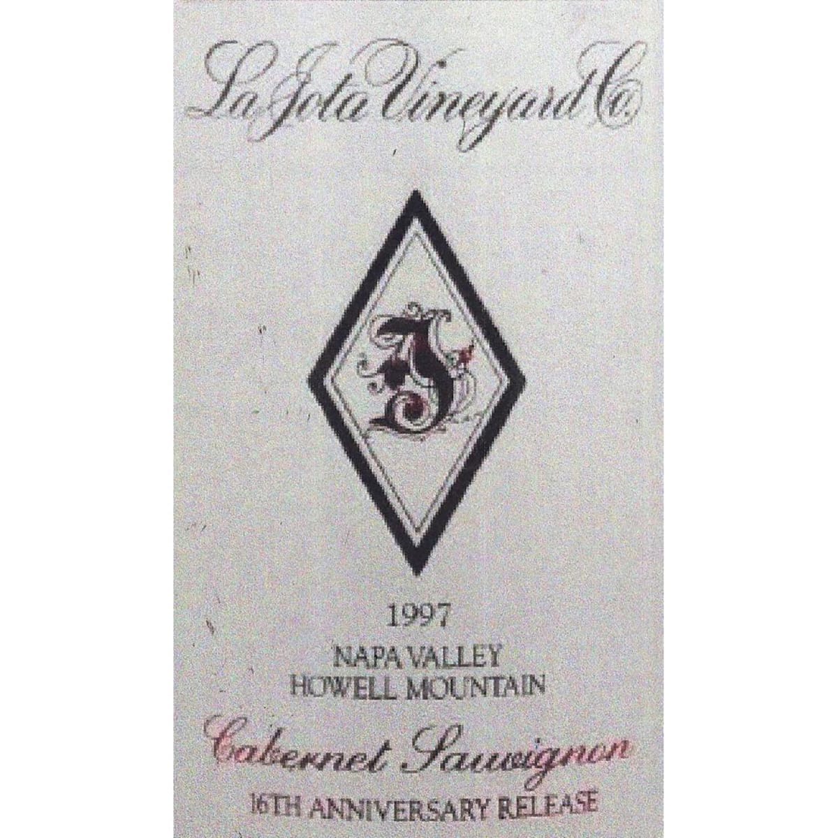 La Jota 16th Anniversary Howell Mt. Cabernet Sauvignon (1.5L Magnum) 1997 Front Label