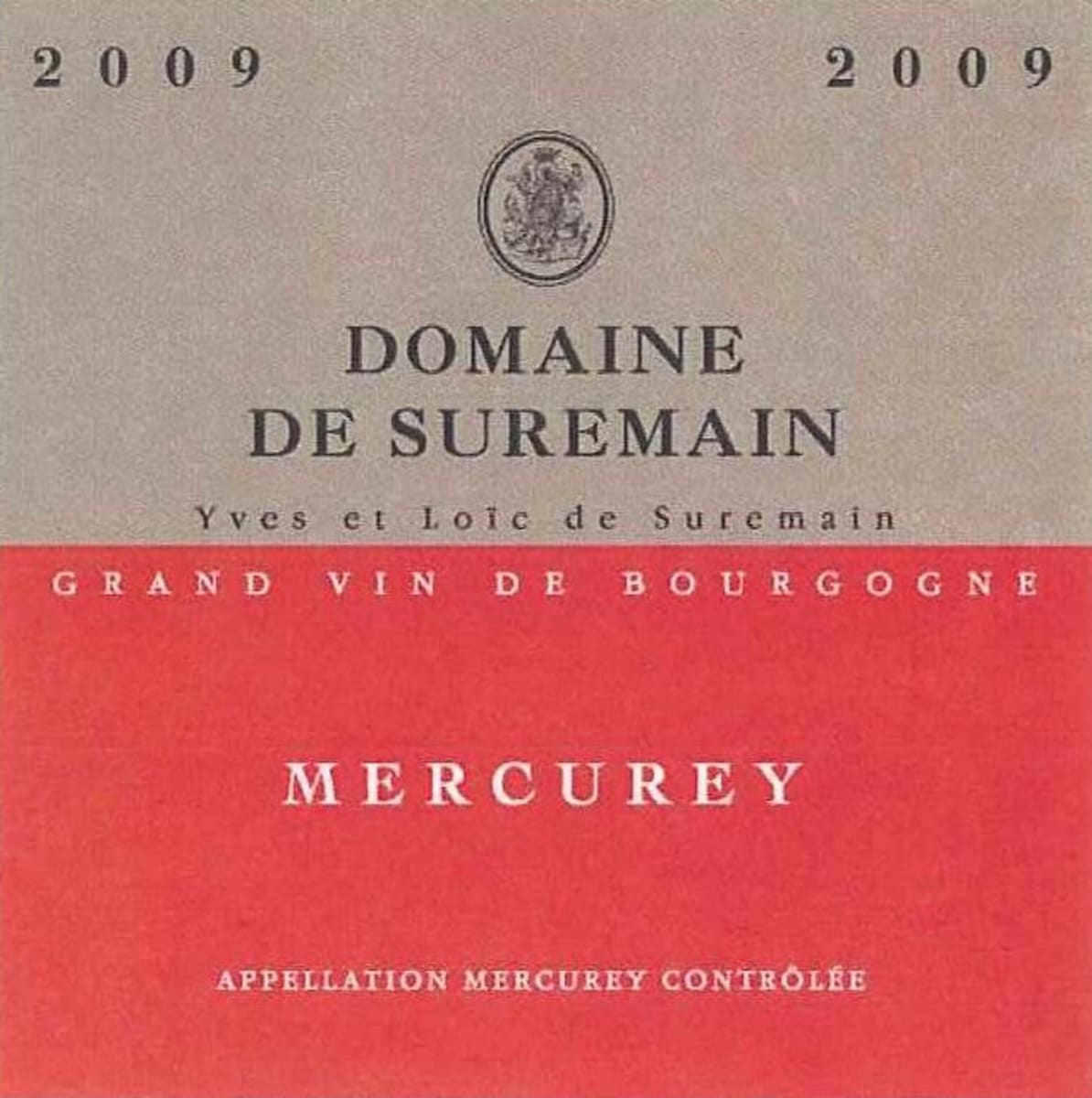 Domaine de Suremain Mercurey 2009 Front Label