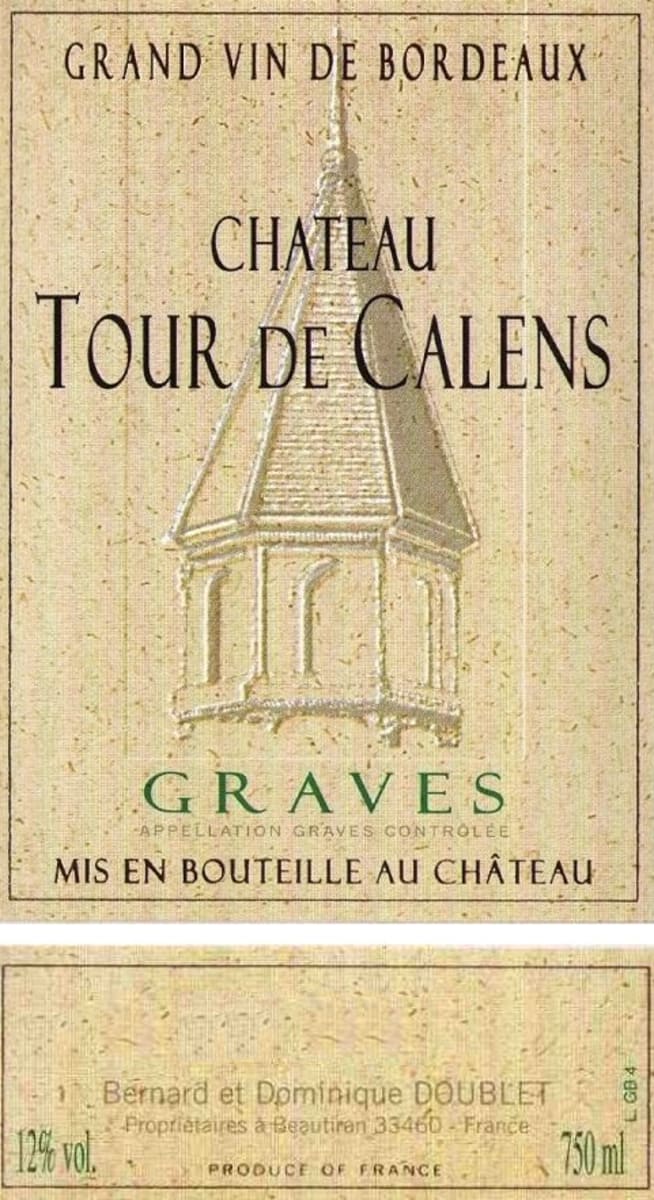 Famille Doublet Graves Chateau Tour de Calens Blanc 2010 Front Label