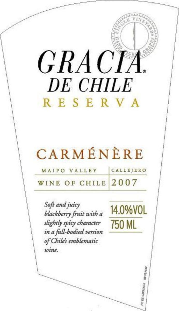 Gracia de Chile Maipo Valley Reserva Callejero Carmenere 2007 Front Label