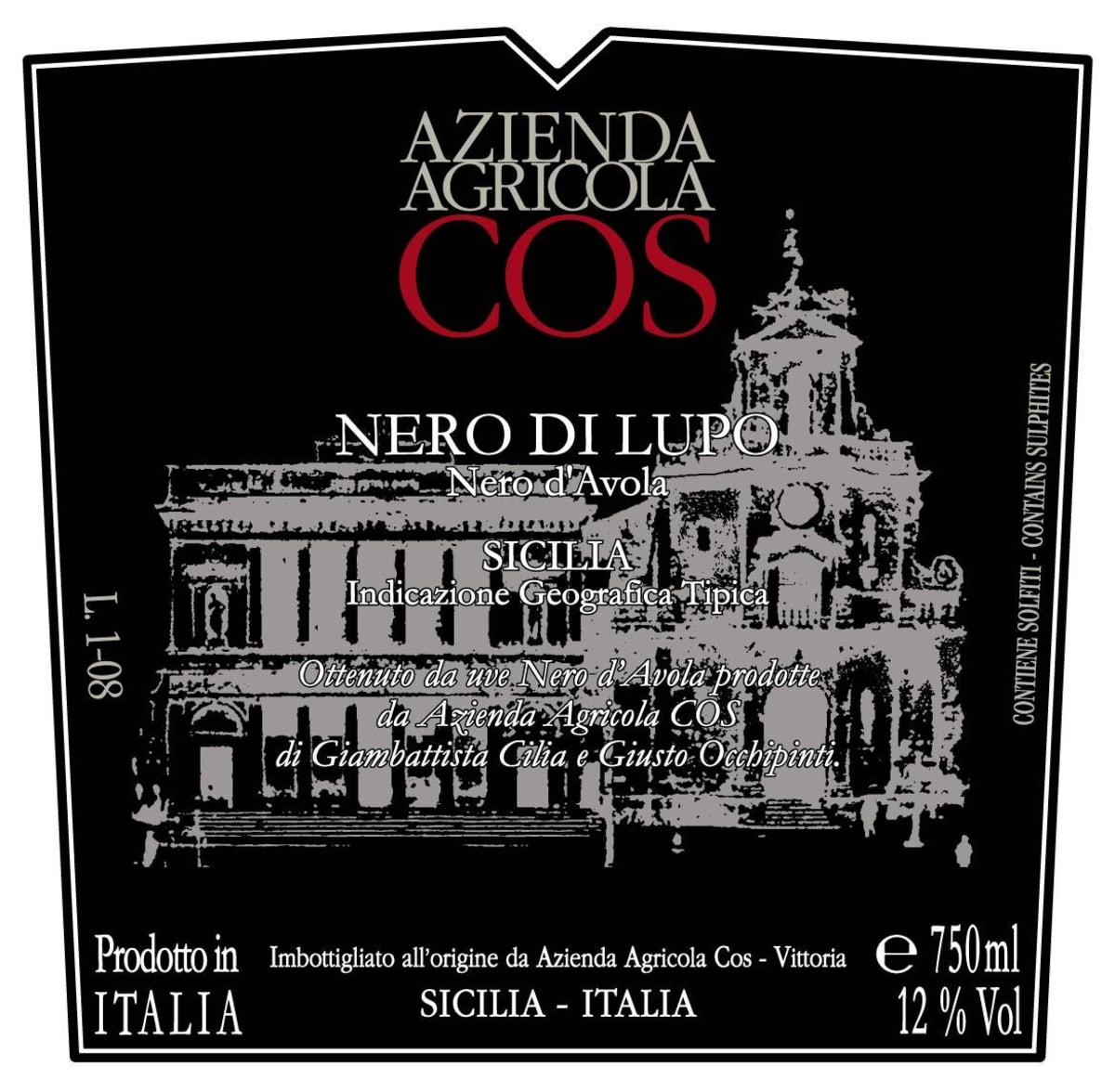 Cos Nero di Lupo Nero d'Avola 2008 Front Label