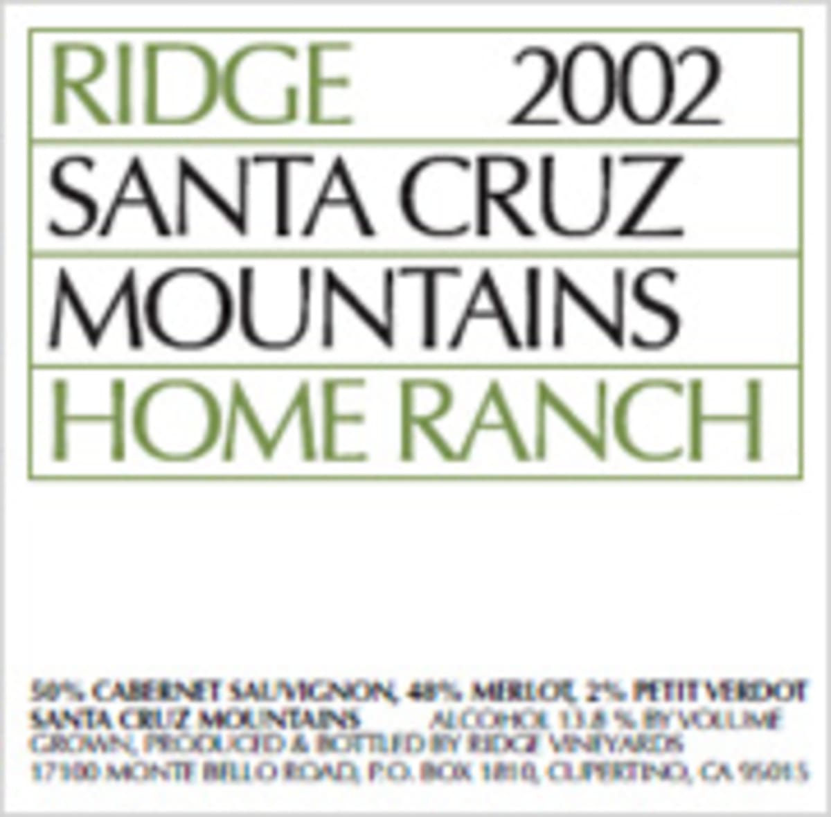 Ridge Home Ranch 2002 Front Label