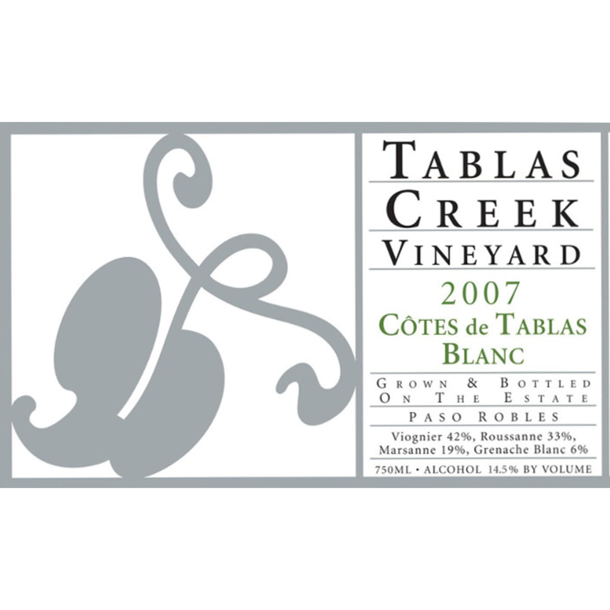 Tablas Creek Cotes de Tablas Blanc 2007 Front Label