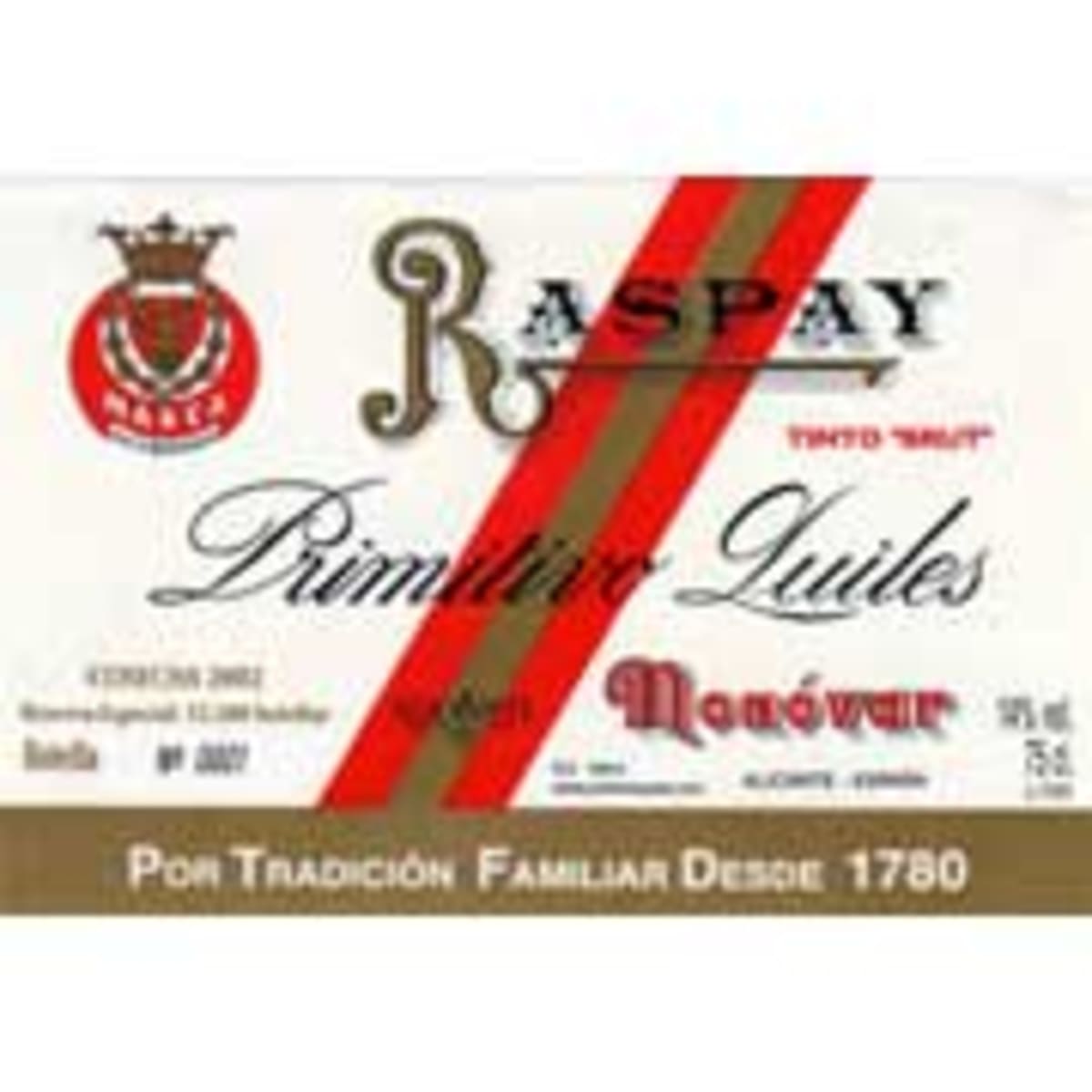 Primitivo Quiles Raspay 2002 Front Label