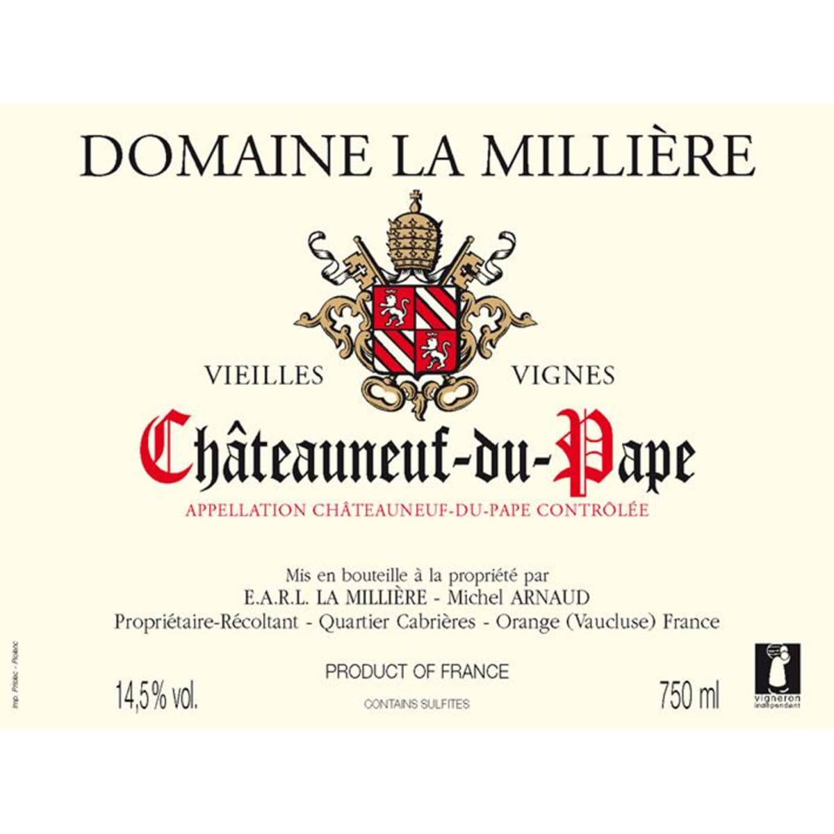 Domaine La Milliere Chateauneuf-du-Pape Vieilles Vignes (half-bottle) 2007 Front Label