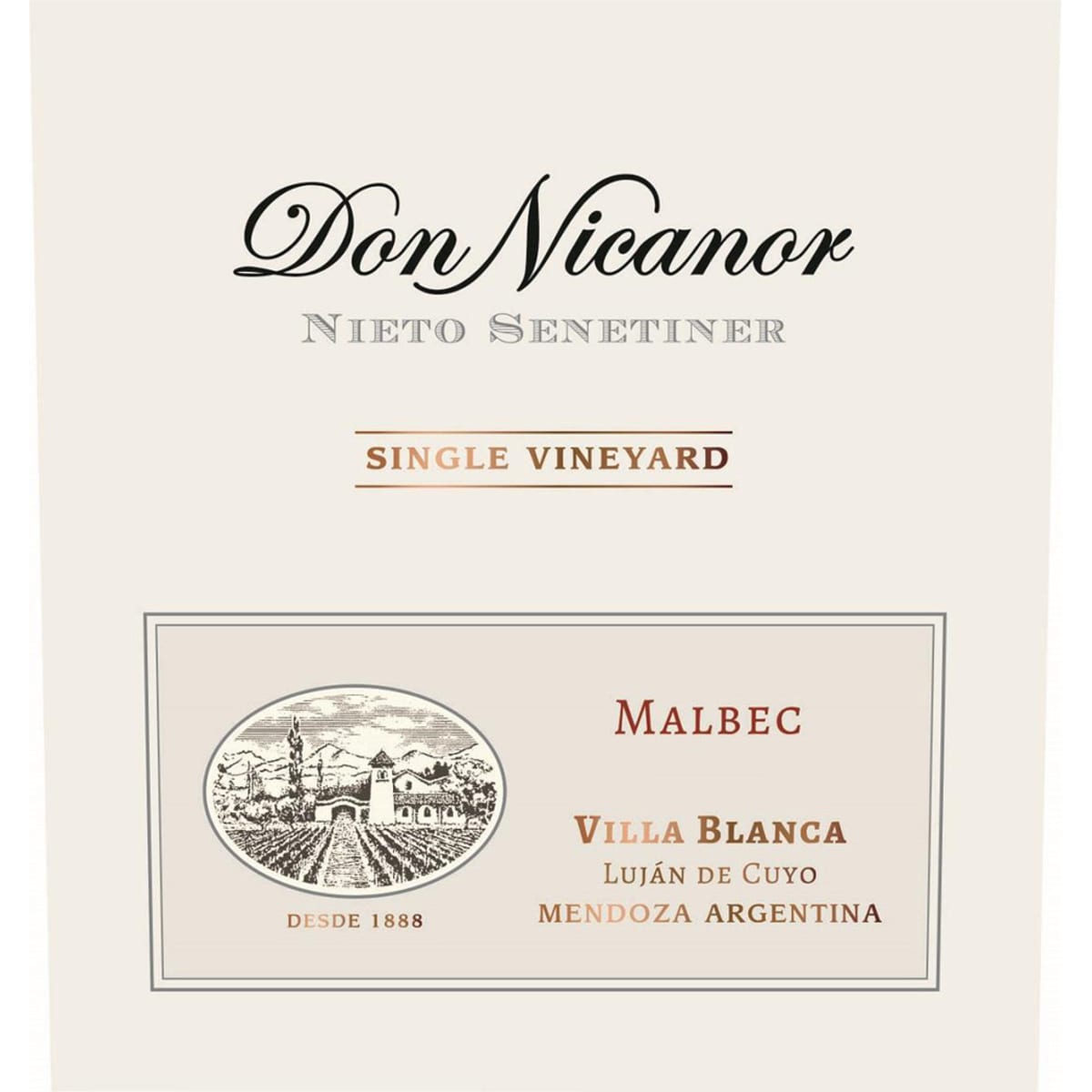 Nieto Senetiner Don Nicanor Single Vineyard Malbec 2014  Front Label