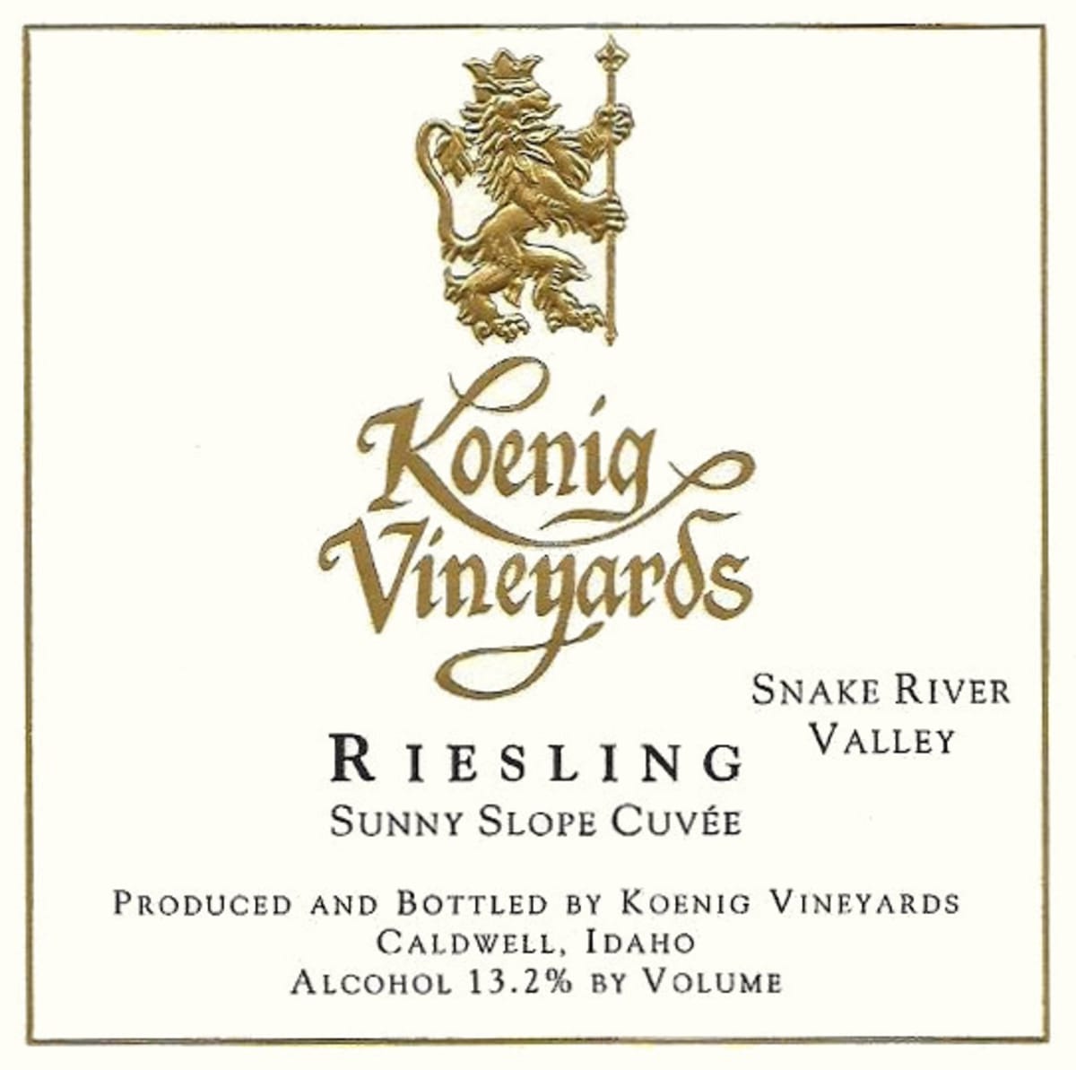 Koenig Distillery and Winery Sunny Slope Cuvee Riesling 2012  Front Label