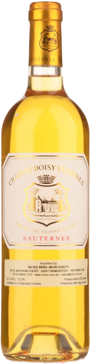 Chateau Doisy Vedrines Sauternes 2018  Front Bottle Shot